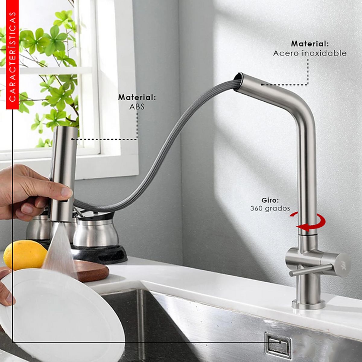 XM - LLAVE DE COCINA SATINADO EXTRAÍBLE MUEBLE LC304-0379