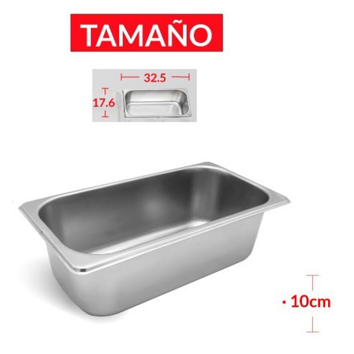 GENERICO - BANDEJA GASTRONÓMICA DE ACERO 32.5 cm x 17.6 x 10 cm