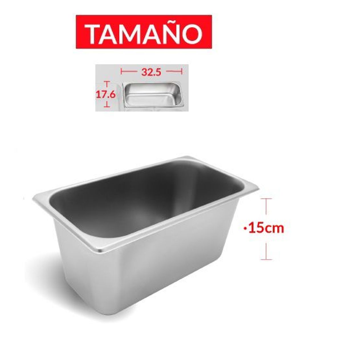 GENERICO - BANDEJA GASTRONÓMICA DE ACERO 32.5 cm x 17.6 x 15 cm