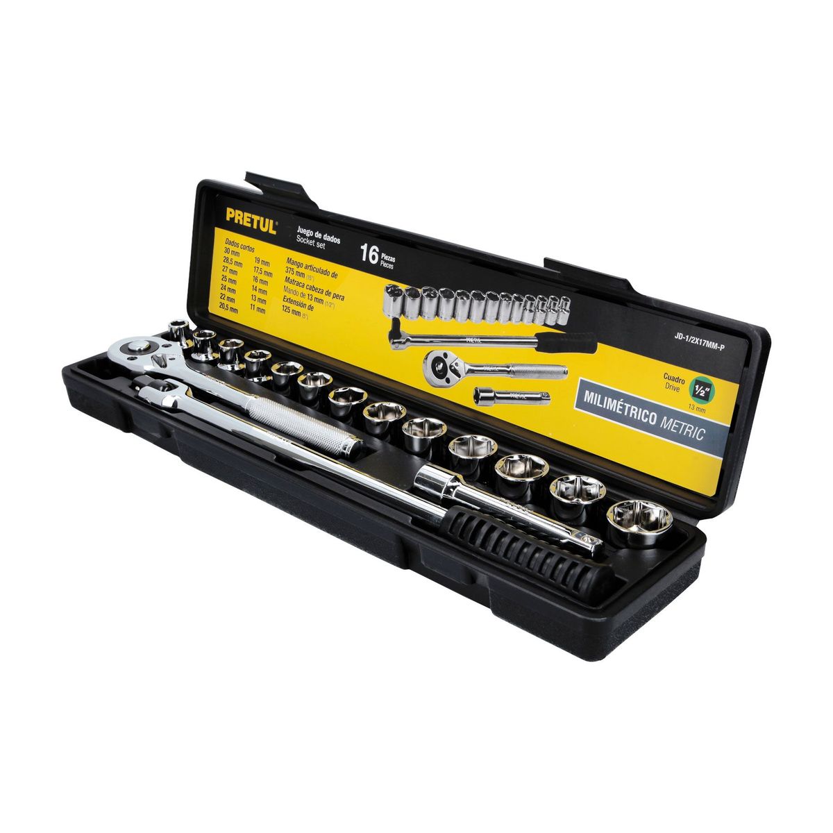 PRETUL - Juego de 16 herramientas 1/2" mm para mecánico