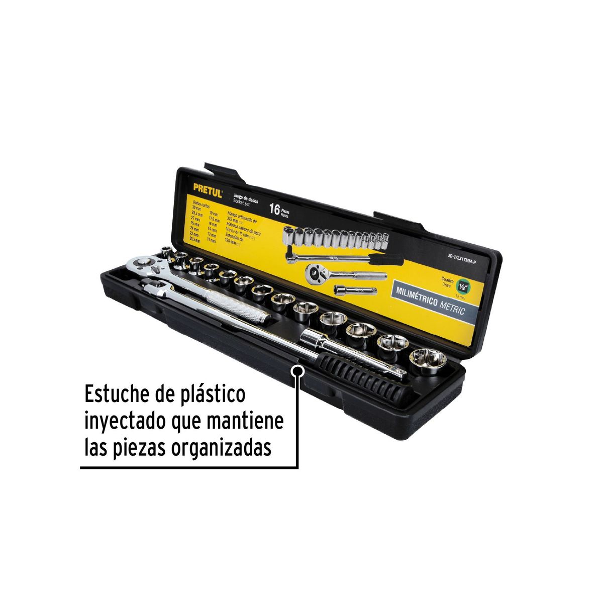 PRETUL - Juego de 16 herramientas 1/2" mm para mecánico
