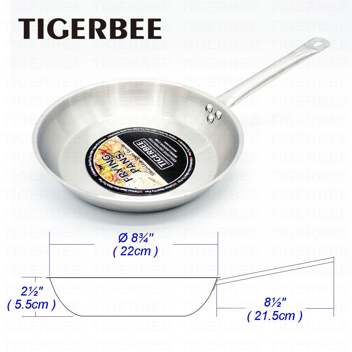 TIGERBEE - SARTEN DE ACERO INOXIDABLE DE 22CM