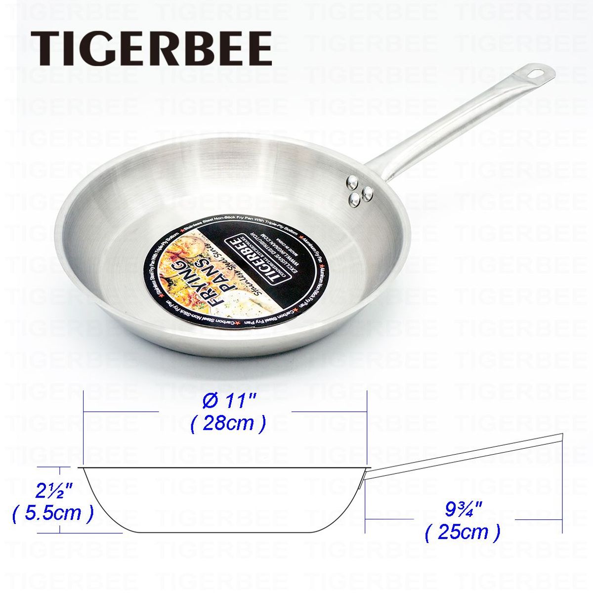 TIGERBEE - SARTEN DE ACERO INOXIDABLE DE 28 CM