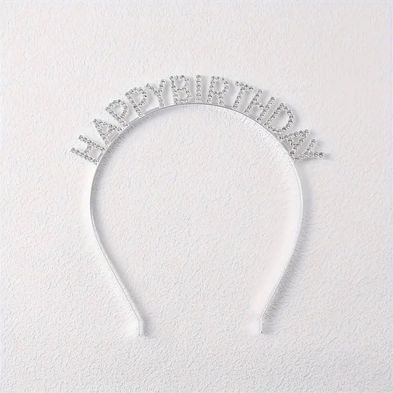 GENERICO - Vincha plateada cumpleaños Happy Birthday metal piedritas