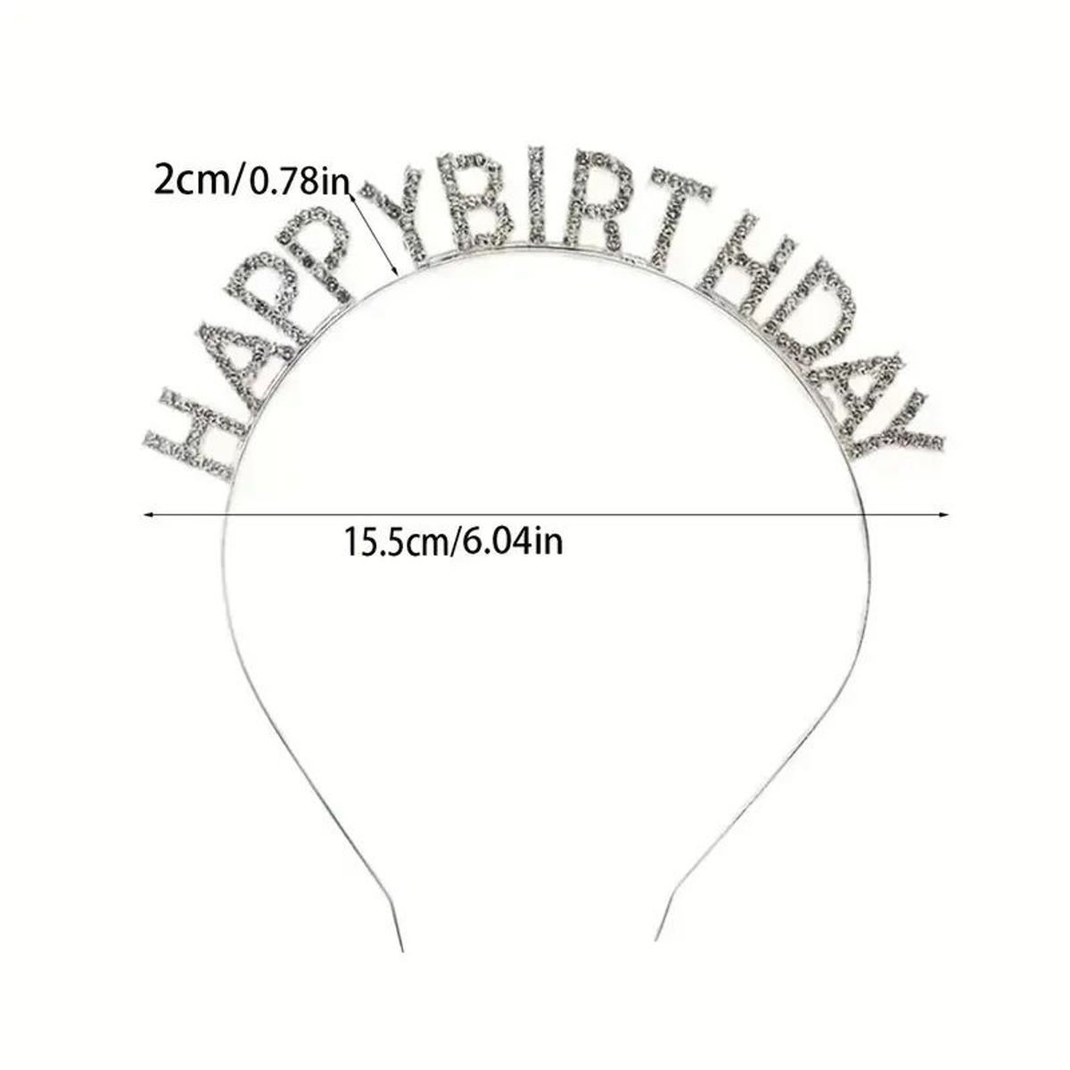 GENERICO - Vincha plateada cumpleaños Happy Birthday metal piedritas