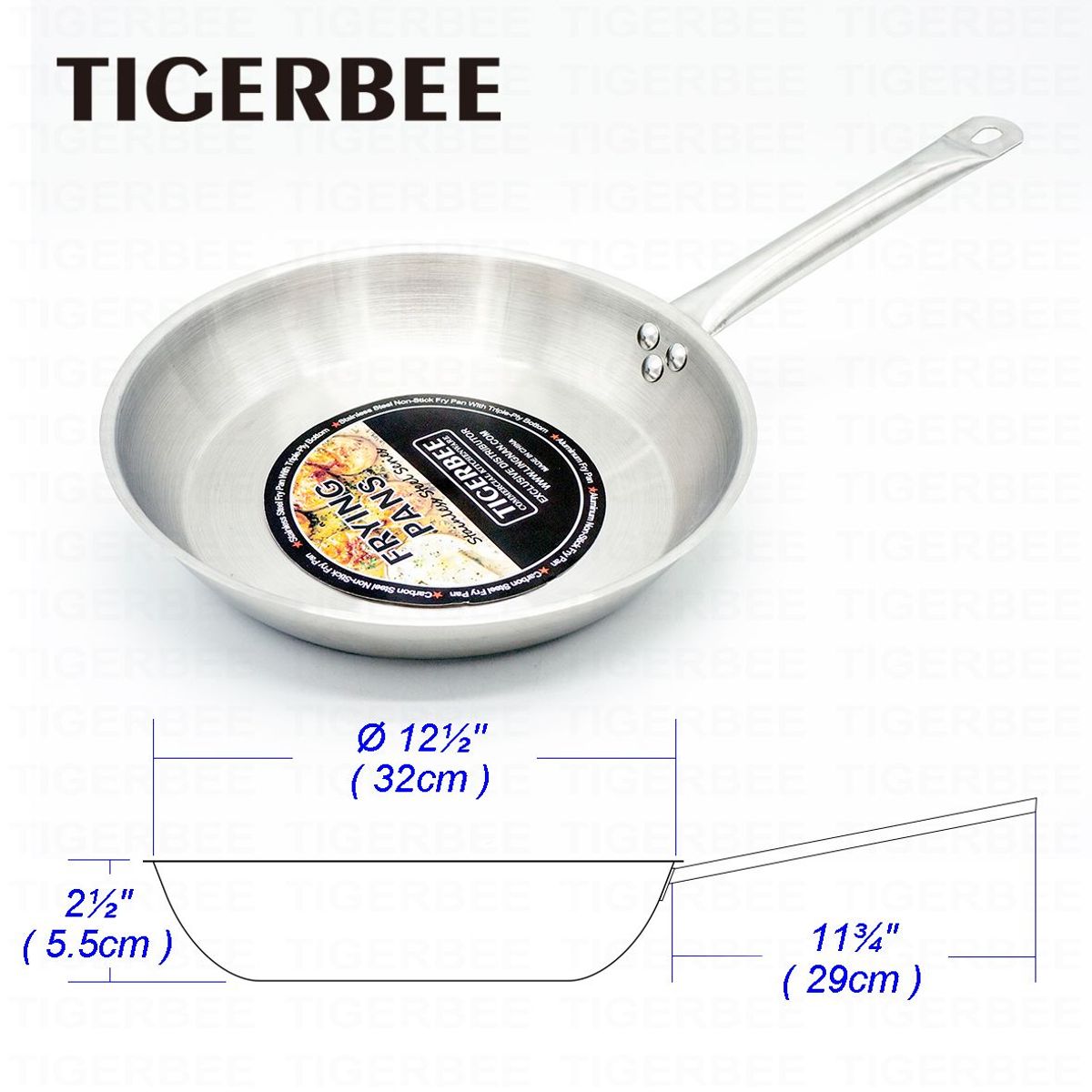 TIGERBEE - SARTEN DE ACERO INOXIDABLE DE 32 CM