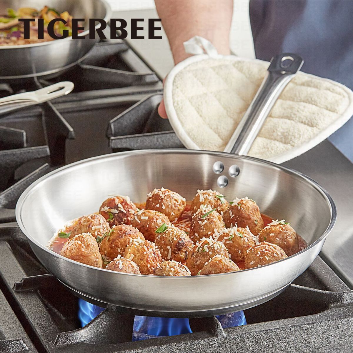 TIGERBEE - SARTEN DE ACERO INOXIDABLE DE 32 CM