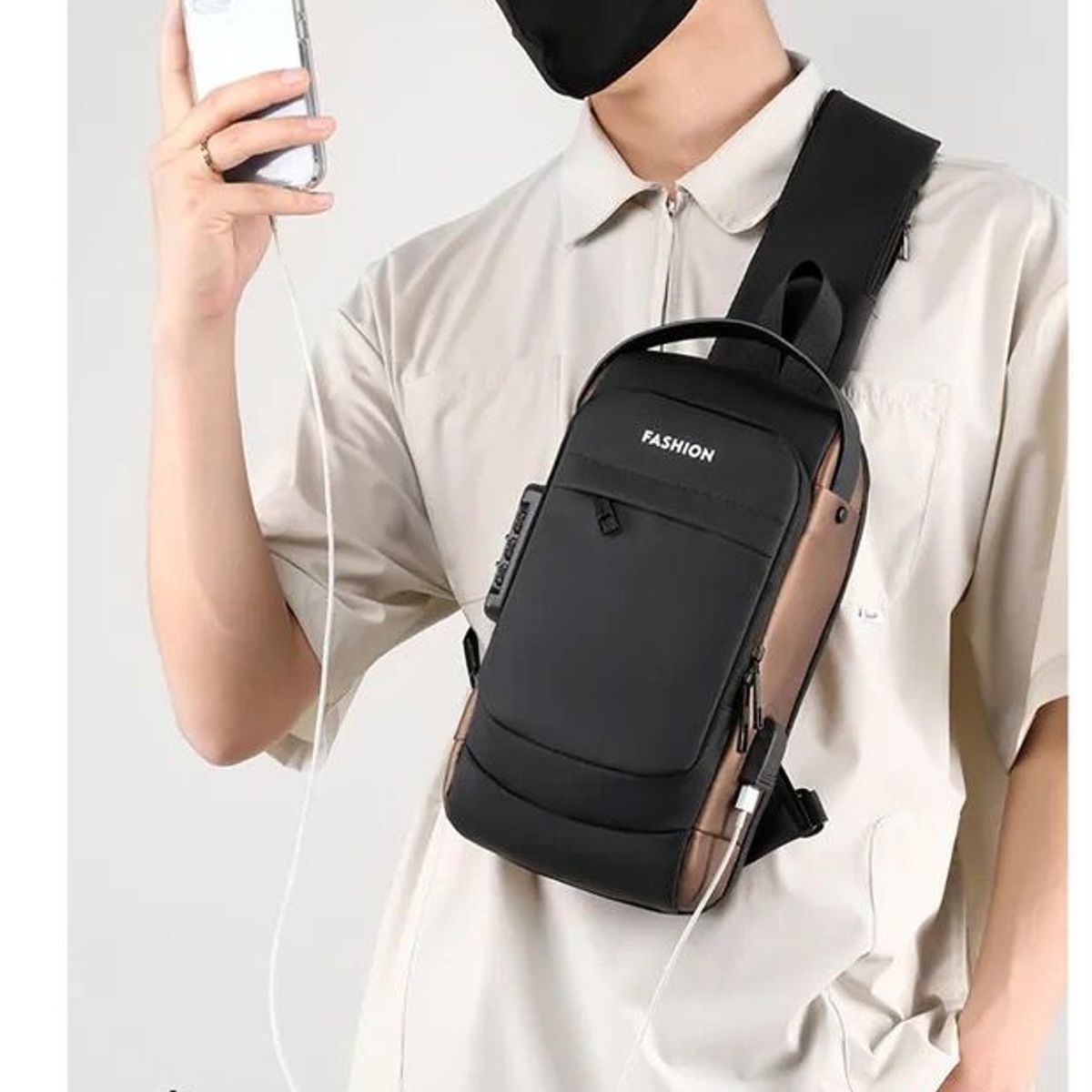 GENERICO - Morral Antirobo  con Clave e impermeable Marron con plomo