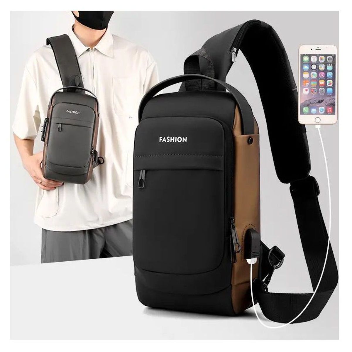 GENERICO - Morral Antirobo  con Clave e impermeable Marron con plomo