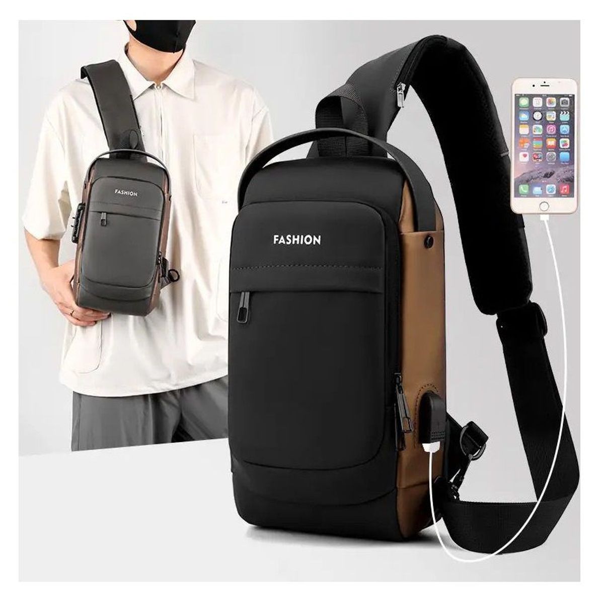 GENERICO - Morral Antirobo  con Clave e impermeable Marron con plomo