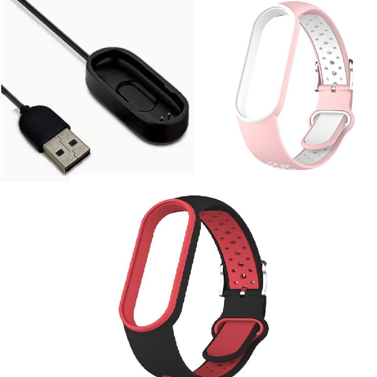 GENERICO - Correa Silicona con hebilla x 2 + cargador Xiaomi Mi Band 4