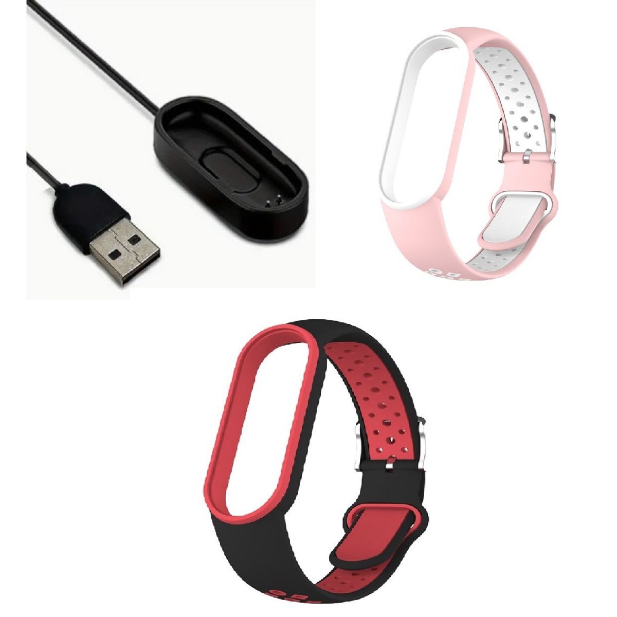 GENERICO - Correa Silicona con hebilla x 2 + cargador Xiaomi Mi Band 4