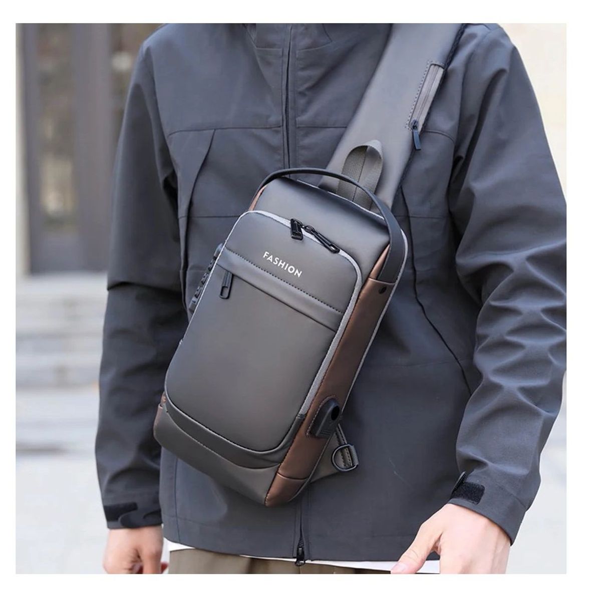 GENERICO - Morral Antirobo  con Clave e impermeable Negro con marron