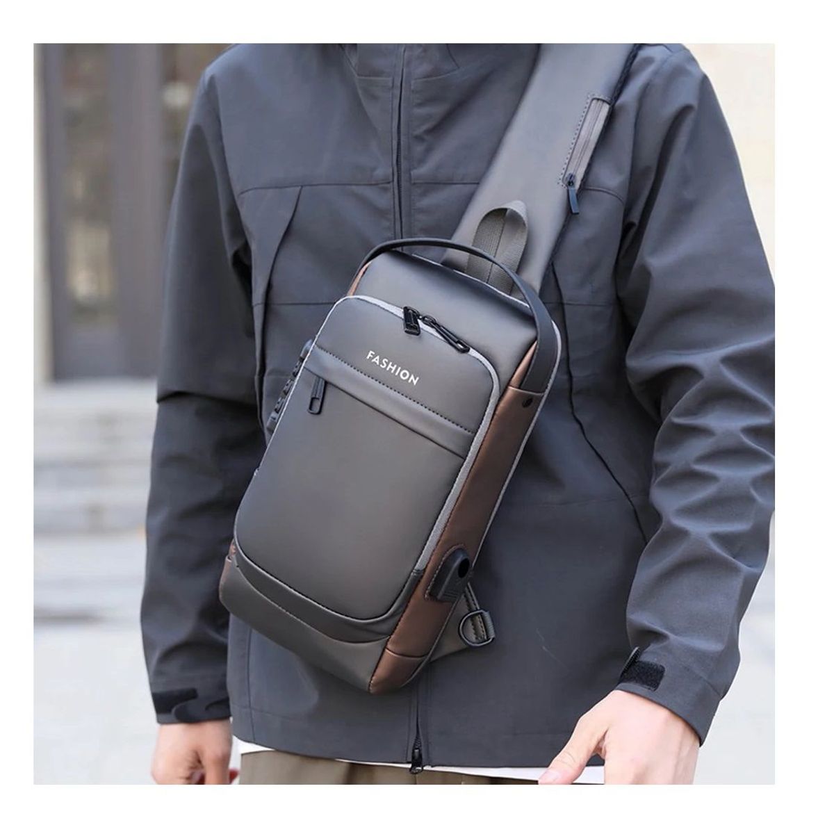 GENERICO - Morral Antirobo  con Clave e impermeable Negro con marron