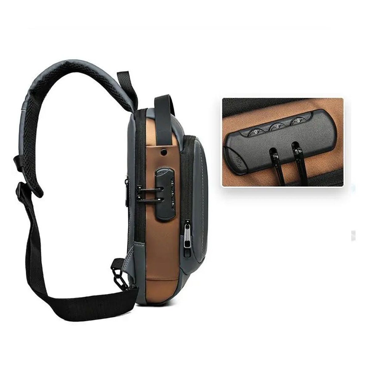 GENERICO - Morral Antirobo  con Clave e impermeable Negro con marron