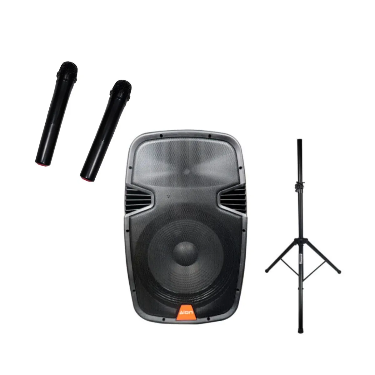 GENERICO - PARLANTE AMPLIFICADO AION 15 PULGADA + TRIPODE + 2 MICRO INALAMBRICO