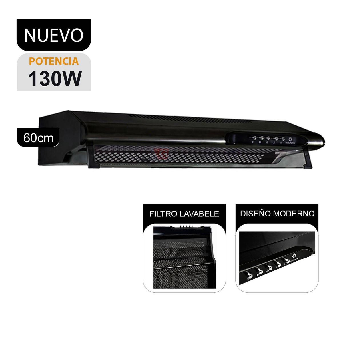 INDURAMA - CAMPANA EXTRACTORA 130 W CEI-602NE NEGRO