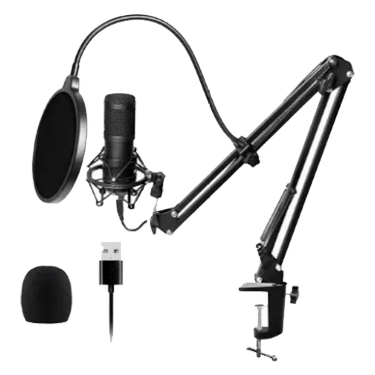 GENERICO - Kit Micrófono Condensador Profesional Con Soporte Y Antipop