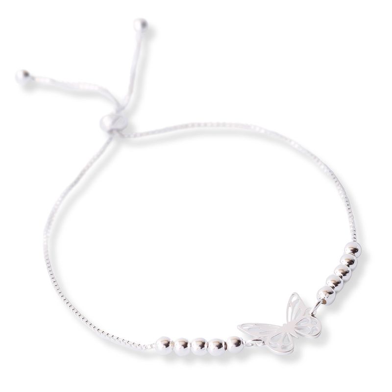 AMBAR JOYERIA - Pulsera de Plata 925 Regulable Mariposa Calada Silver