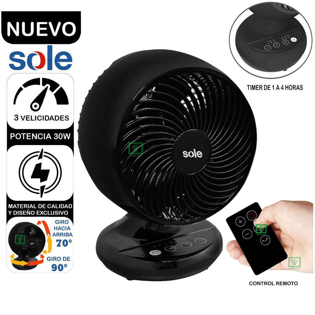 SOLE - Ventilador Sobre Mesa Turbomax SOLAIR016 Negro