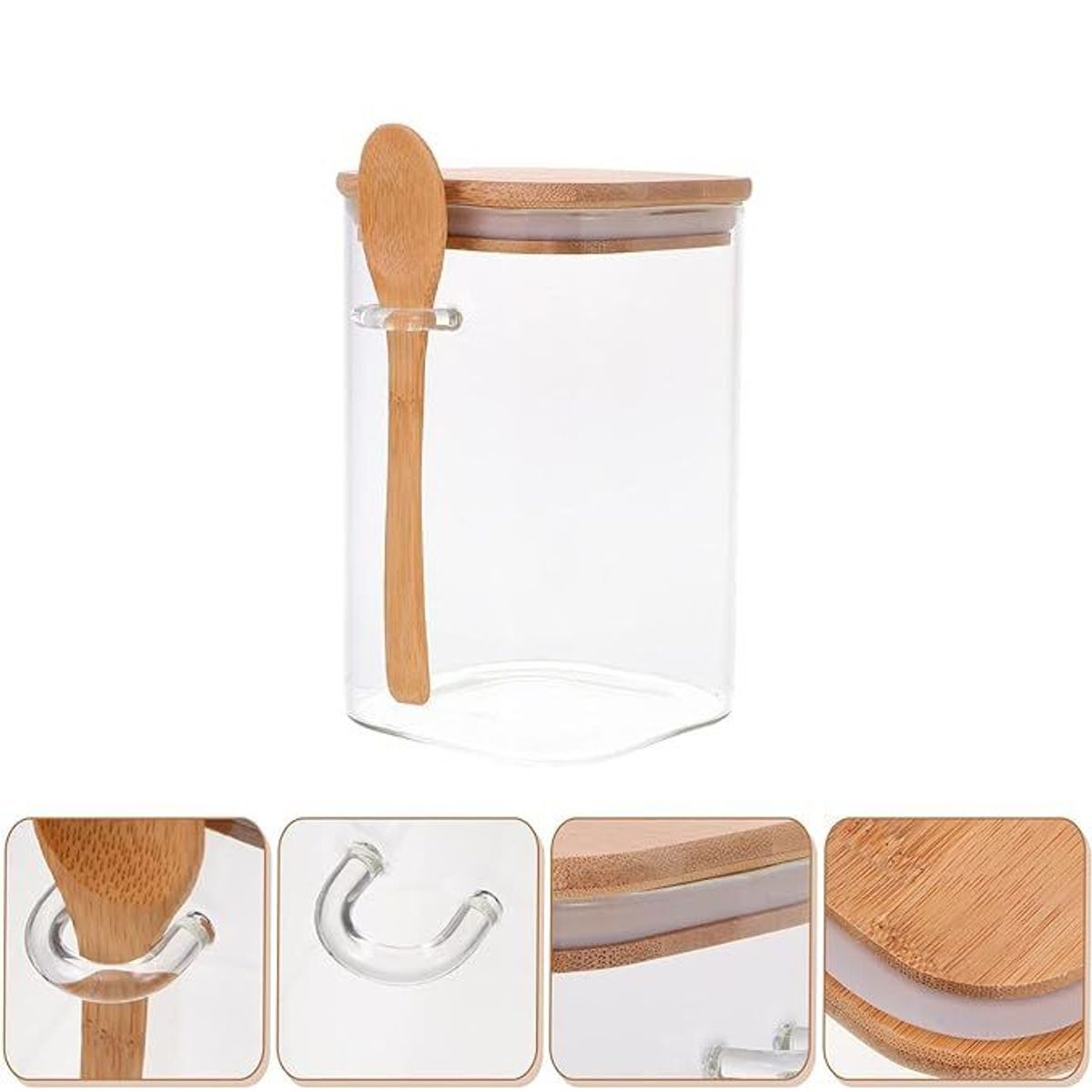 GENERICO - Frasco de vidrio hermético bambú con cucharita 1000ml