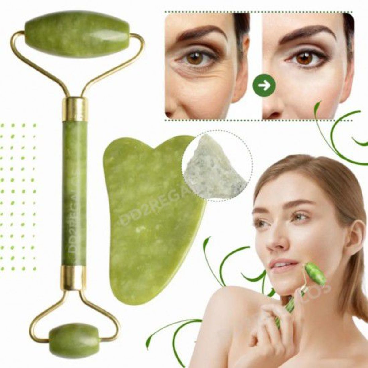 GENERICO - Rodillo Masaje Rostro piedra jare verde