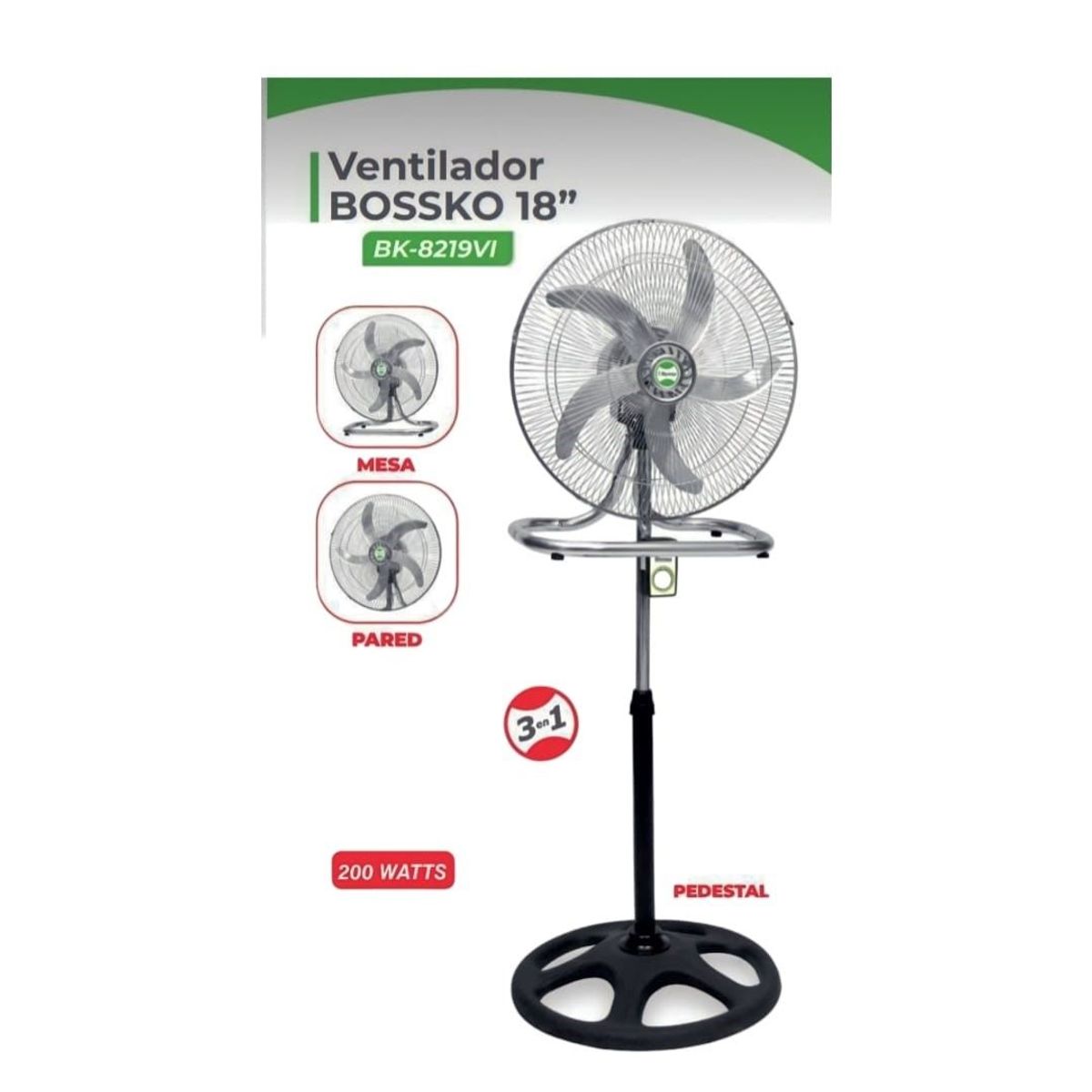 BOSSKO - VENTILADOR BOSSKO BK-8219VI DE 5 ASPAS – PLATEADO