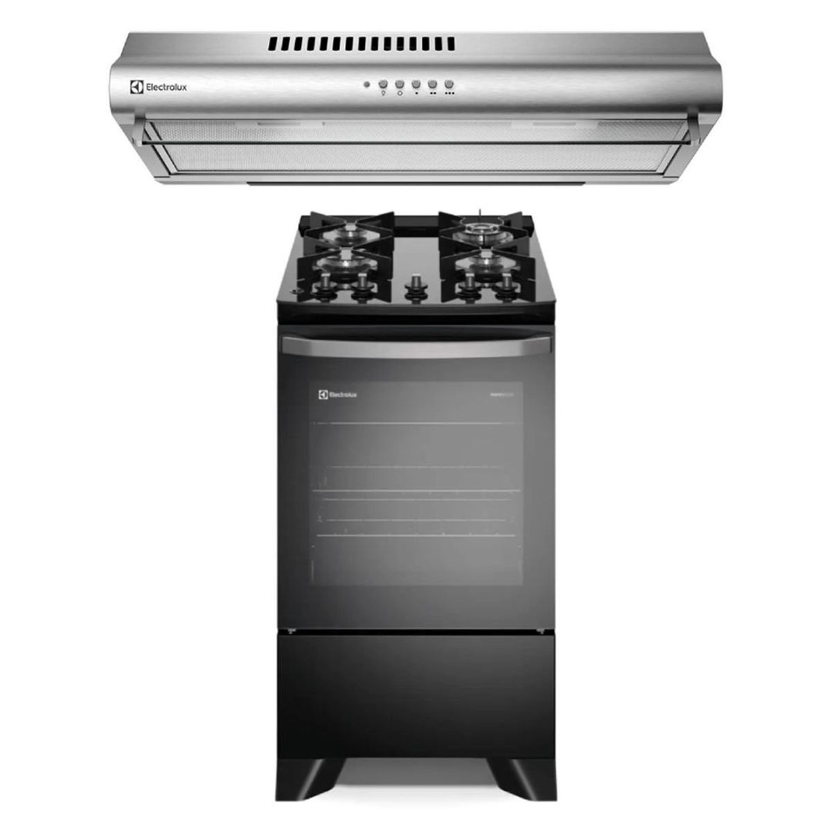 ELECTROLUX - Cocina 4 Quemadores Negro (FE4GP)+ Campana Extractora 50cm  (EJSE202TBJS) Electrolux
