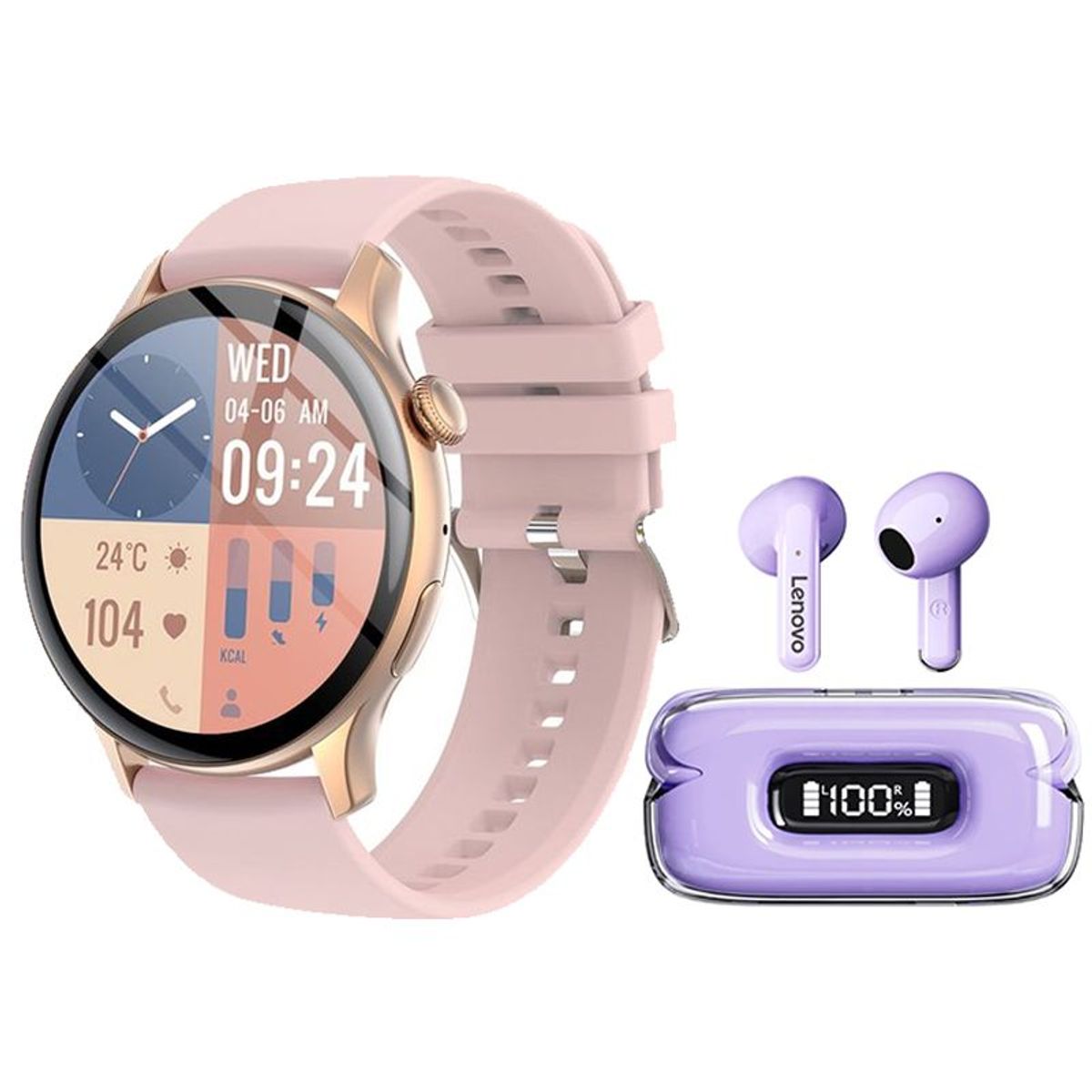 LENOVO - Lenovo X15 II De Audífonos tws-Morado y Toumi Watch GT-H5-Rosa