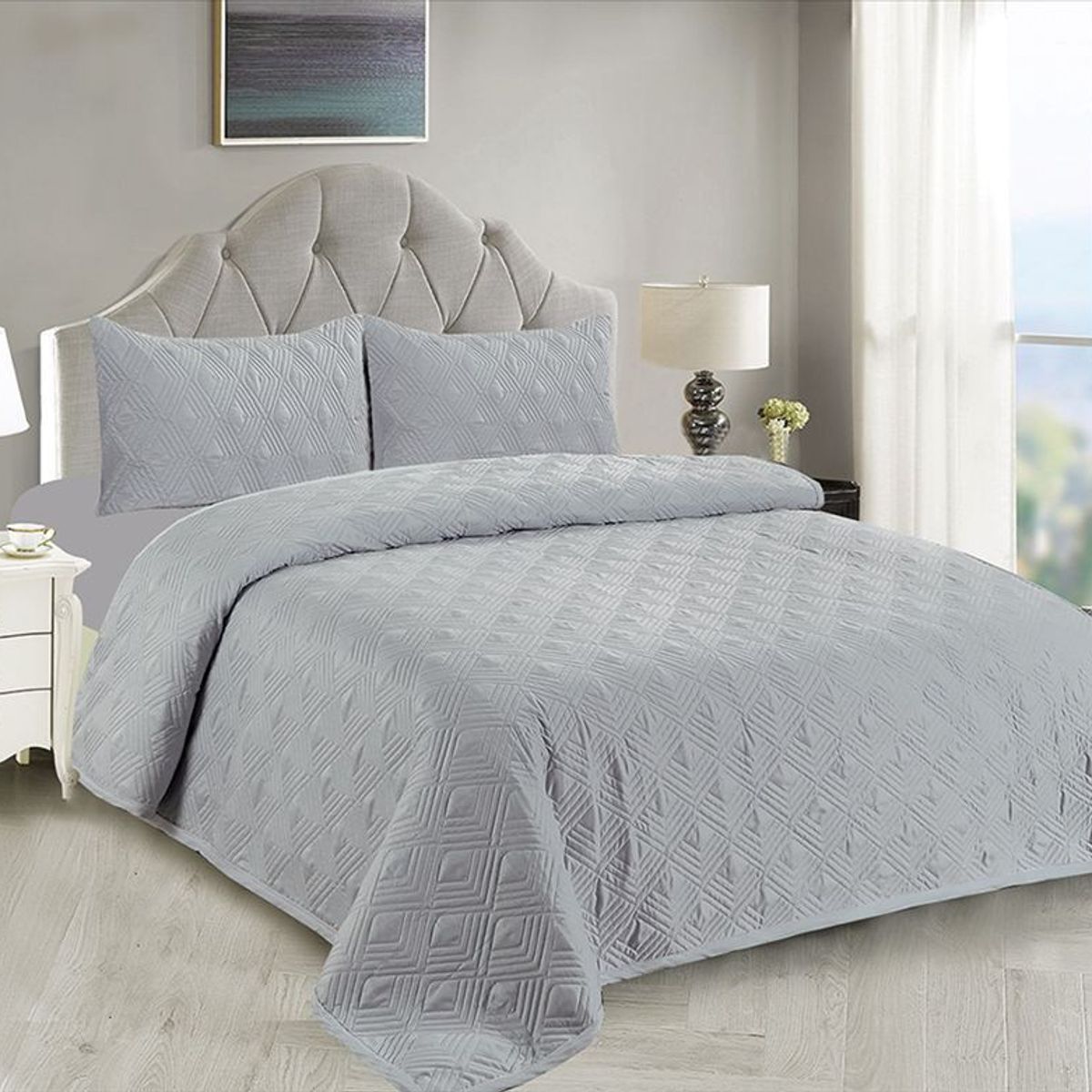 CASATEX - Cubrecama y Juego de sábanas Queen 100 % Algodón - PLOMO