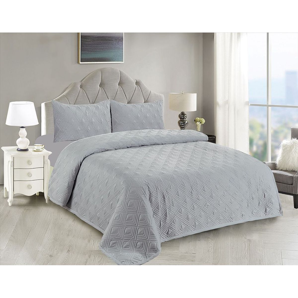 CASATEX - Cubrecama y Juego de sábanas Queen 100 % Algodón - PLOMO