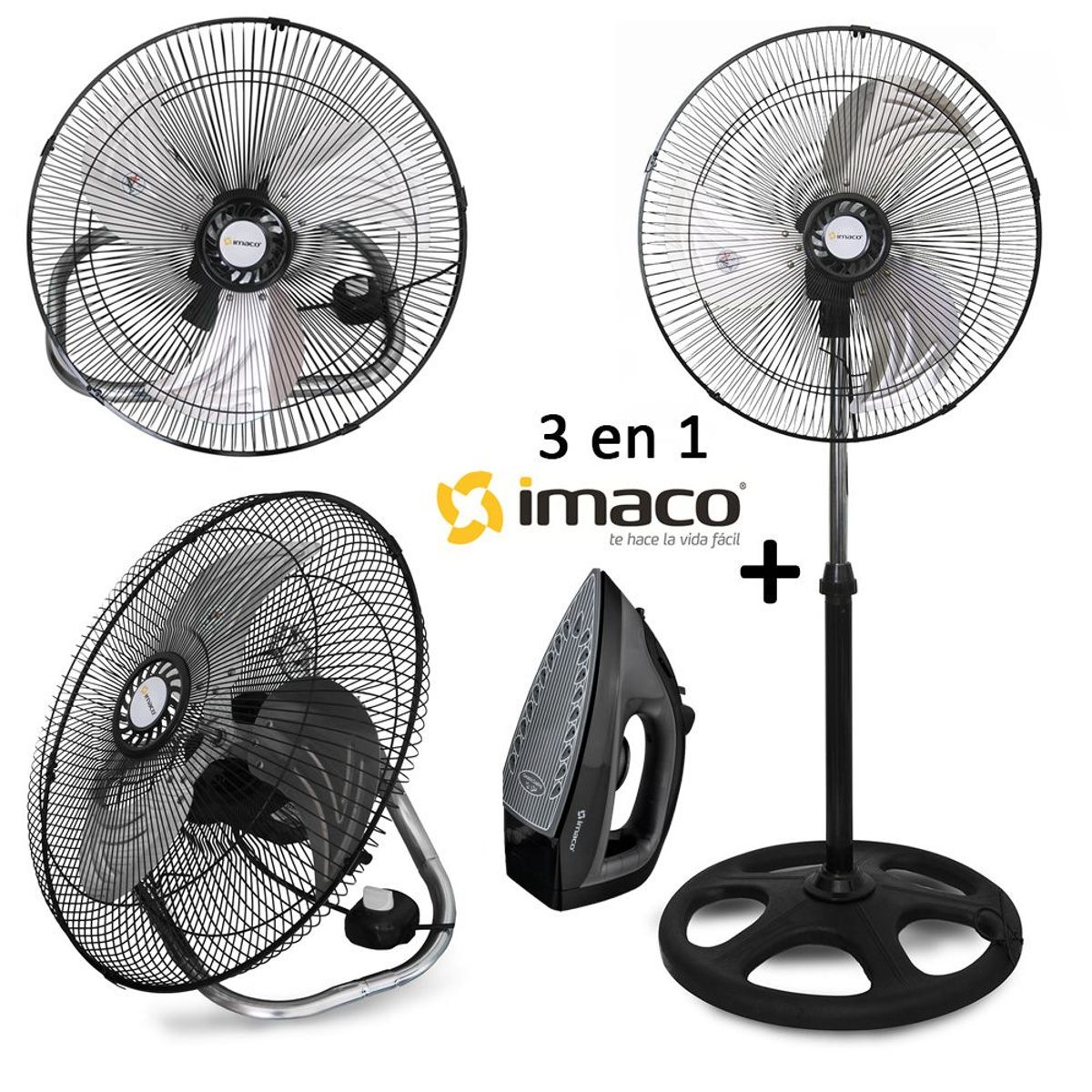 IMACO - Ventilador Imaco 3 en 1 18" FSM370 + Plancha a Vapor - Negro