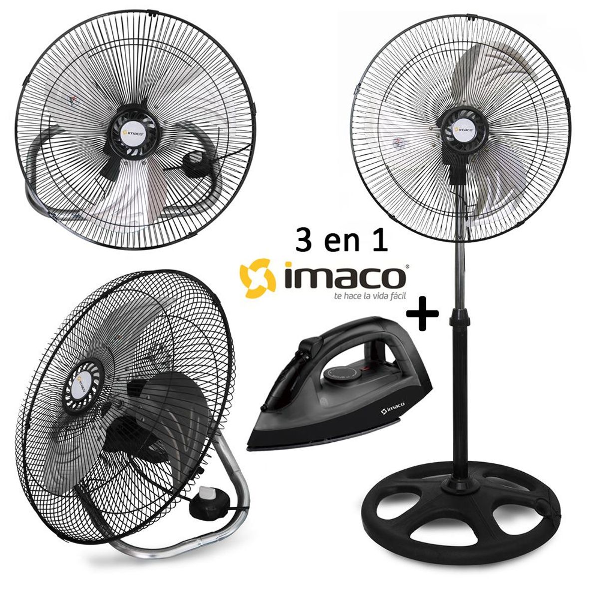IMACO - Ventilador Imaco 3 en 1 18" FSM370 + Plancha a Vapor - Negro