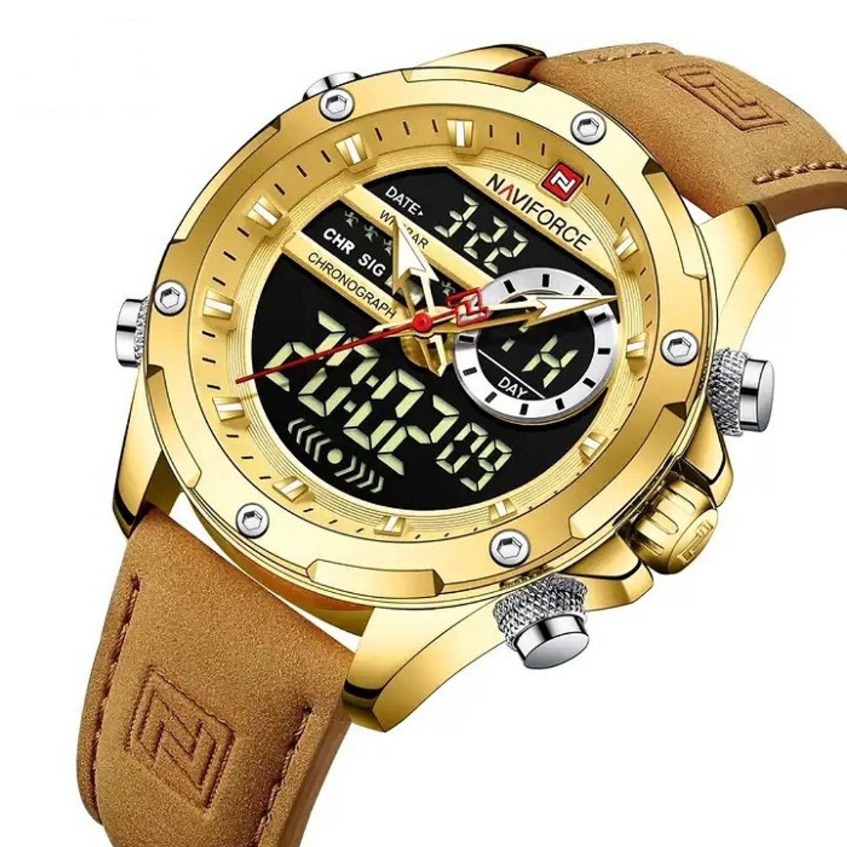 NAVIFORCE - Reloj Naviforce 9208 Analogo Digital Correa Cuero