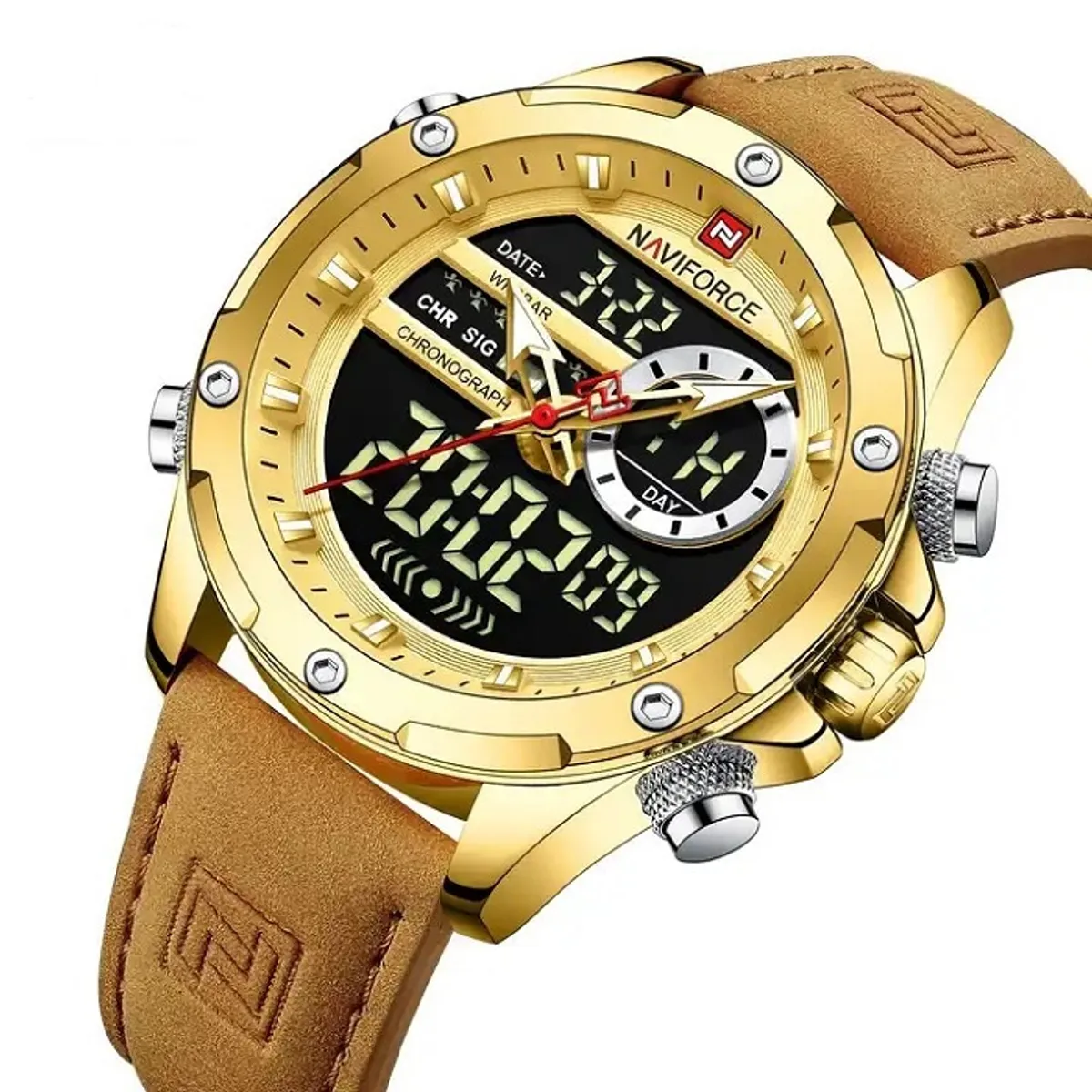 NAVIFORCE - Reloj Naviforce 9208 Analogo Digital Correa Cuero