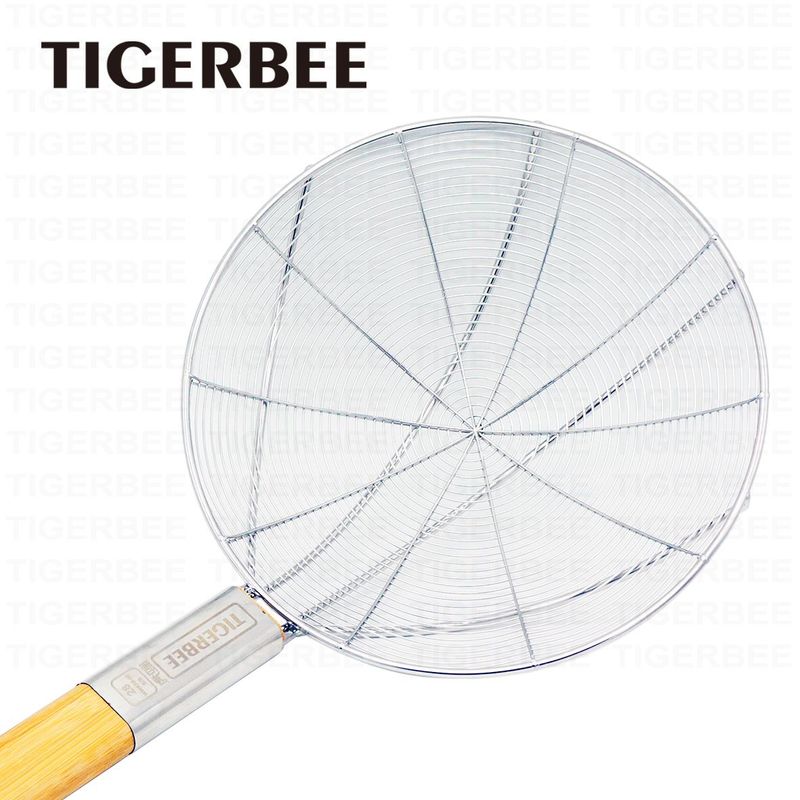 TIGERBEE - COLADOR DEALAMBRE DE ACERO INOX CON MANGO DE MADERA DE 28 CM