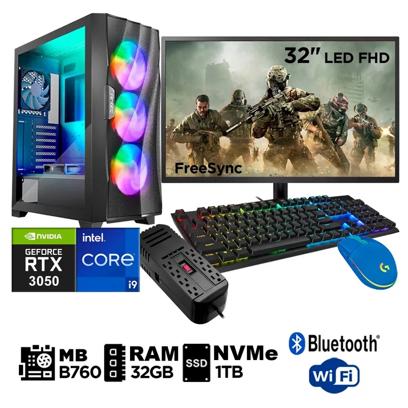 INTEL - Computadora Pc Gamer Core i9 12900F 32GB 1TB RTX 3050 8GB MONITOR 32" FULL HD