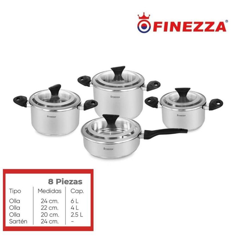 FINEZZA - SET DE OLLAS ACERO INOXIDABLE 8 Pzas FINEZZA