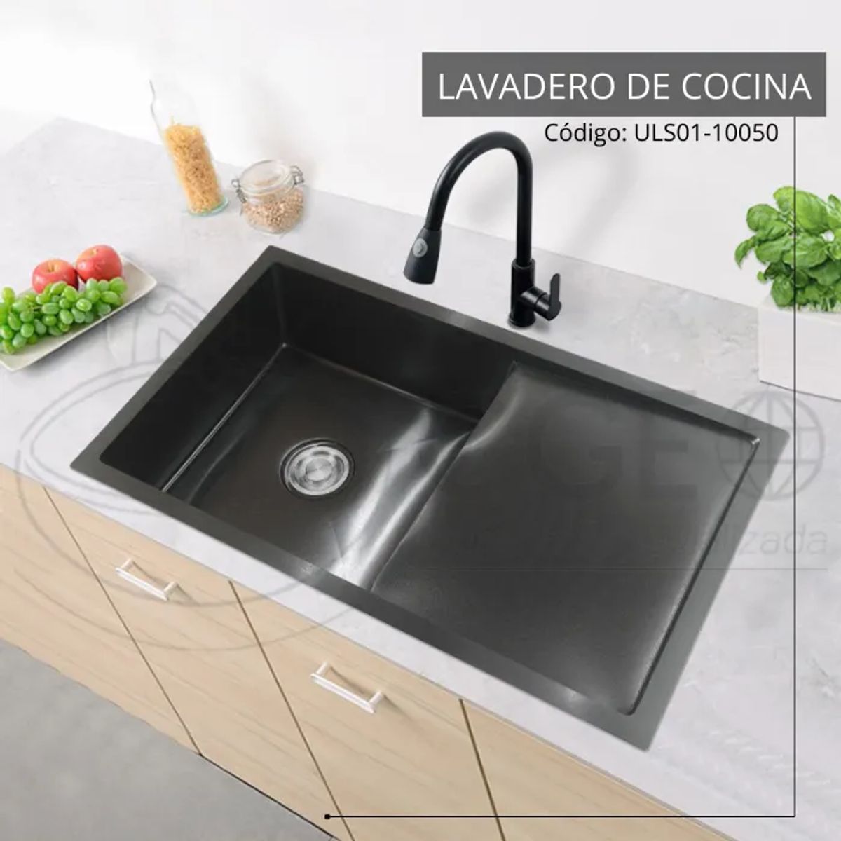 XM - LAVADERO DE COCINA ACERO 1P CON ESCURRIDERO NEGRO ULS01-10050