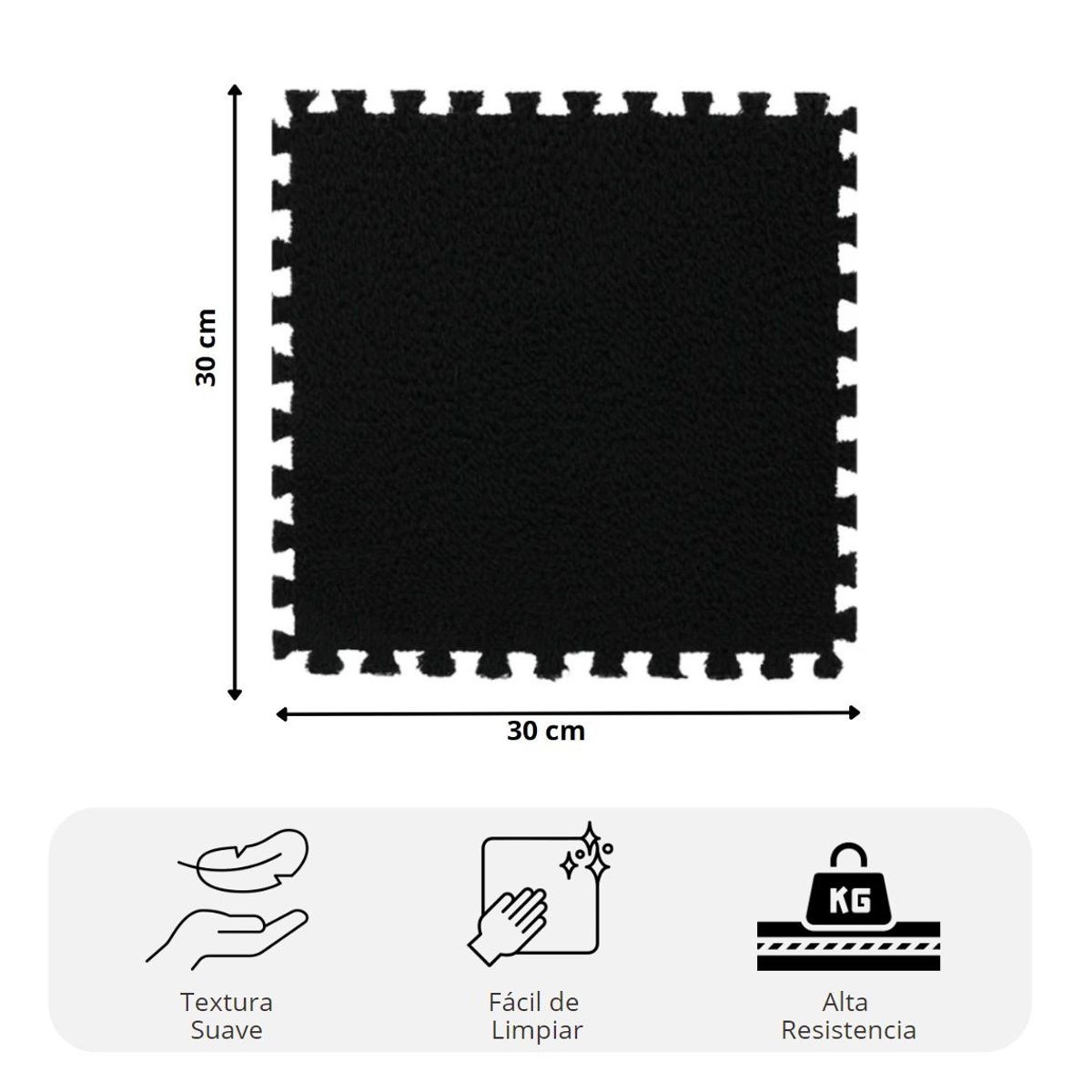 GENERICO - PISOS DE GOMA EVA AFELPADO NEGRO PARA JUEGOS - 10 PIEZAS