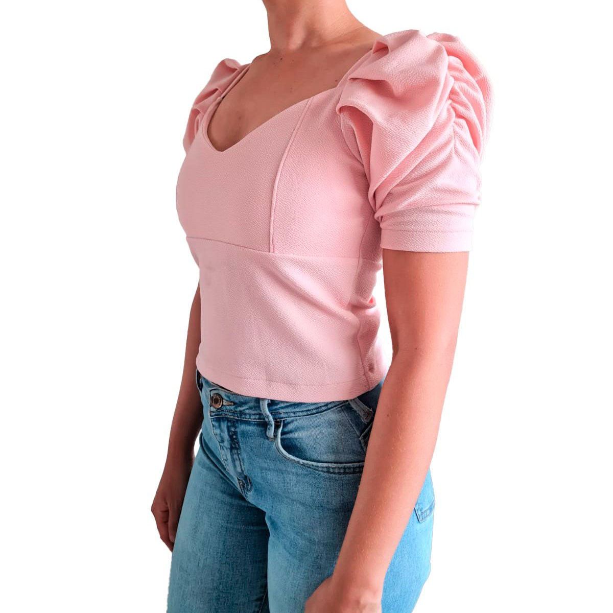 GENERICO - Blusa Mujer Bustier mangas abullonadas- Nathalie Love It - Rosado