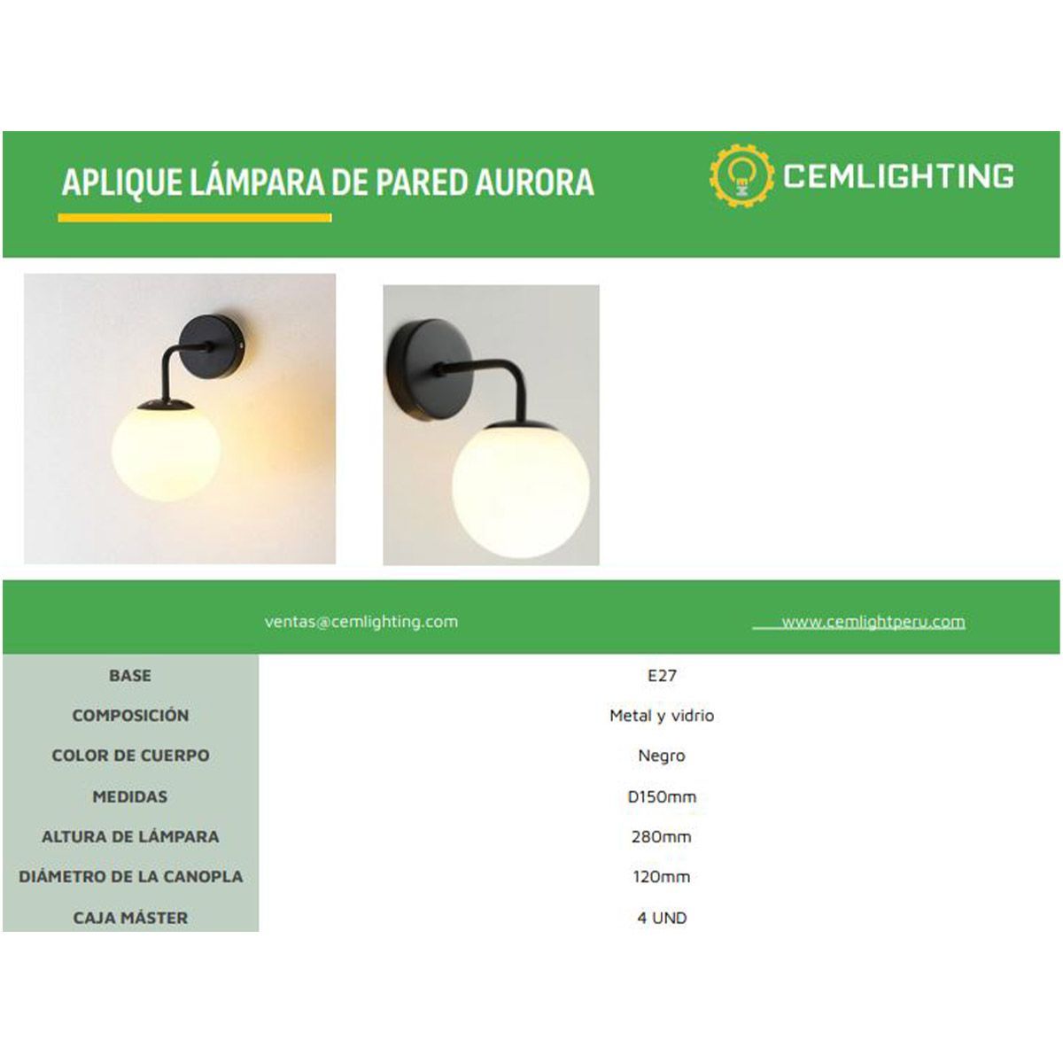 GENERICO - Aplique Lampara De Pared Aurora Baita