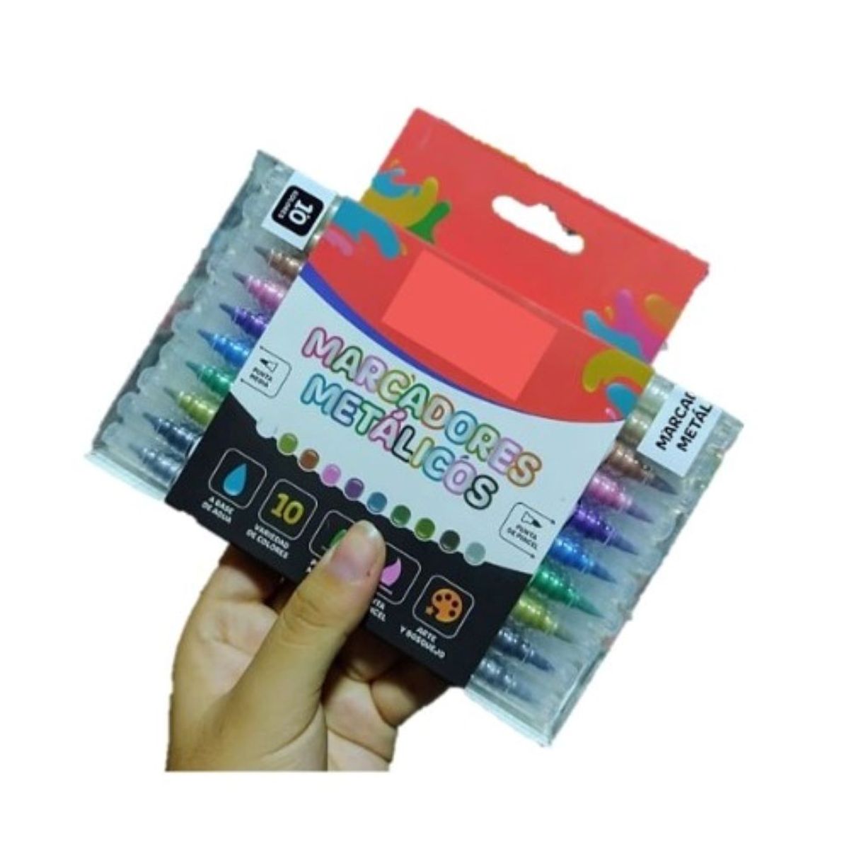 GENERICO - PLUMONES METALICOS DOBLE PUNTA PINCEL Y REDONDA