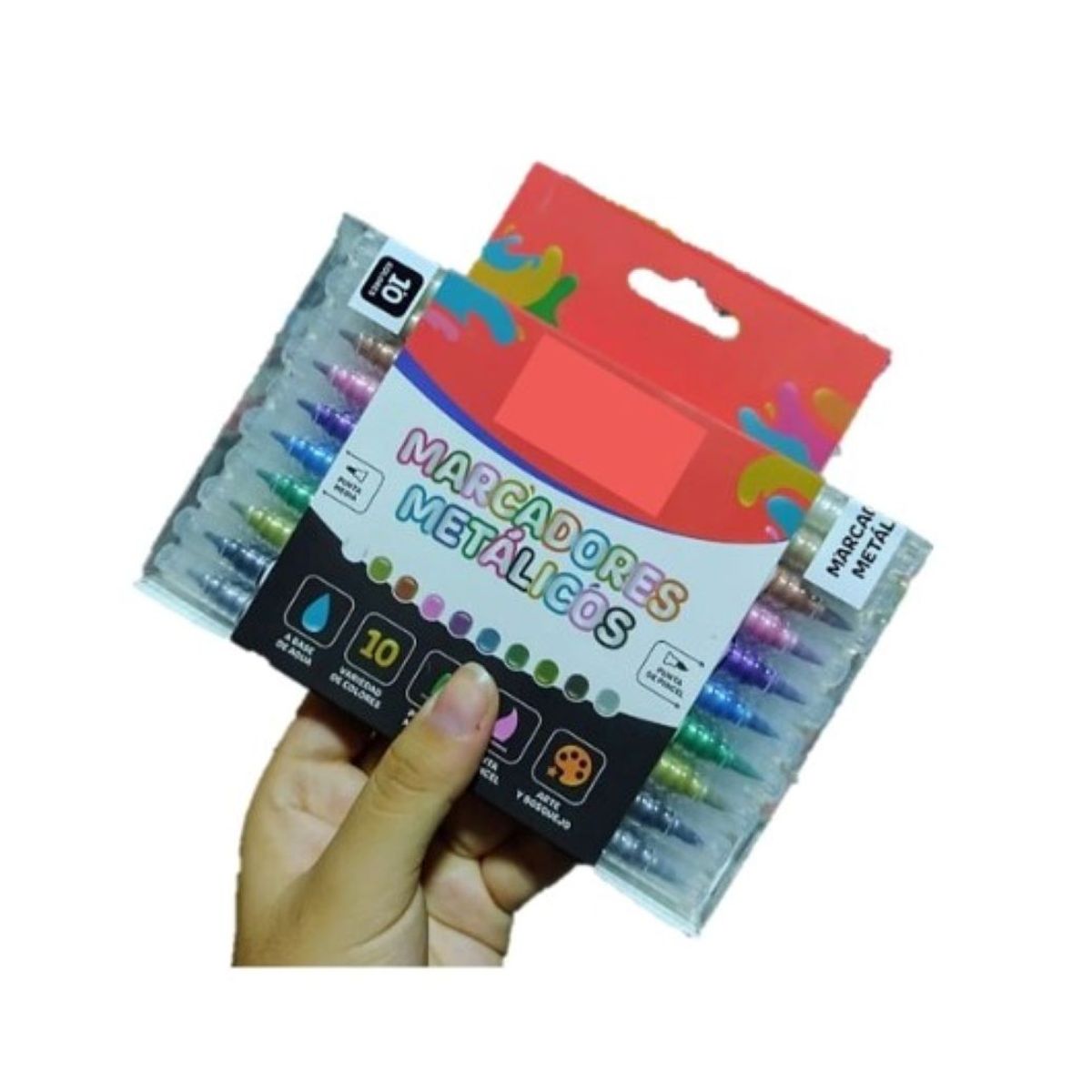 GENERICO - PLUMONES METALICOS DOBLE PUNTA PINCEL Y REDONDA