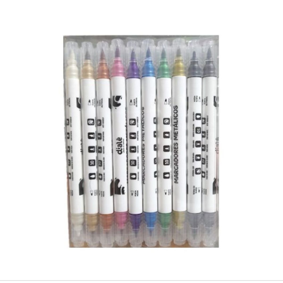 GENERICO - PLUMONES METALICOS DOBLE PUNTA PINCEL Y REDONDA