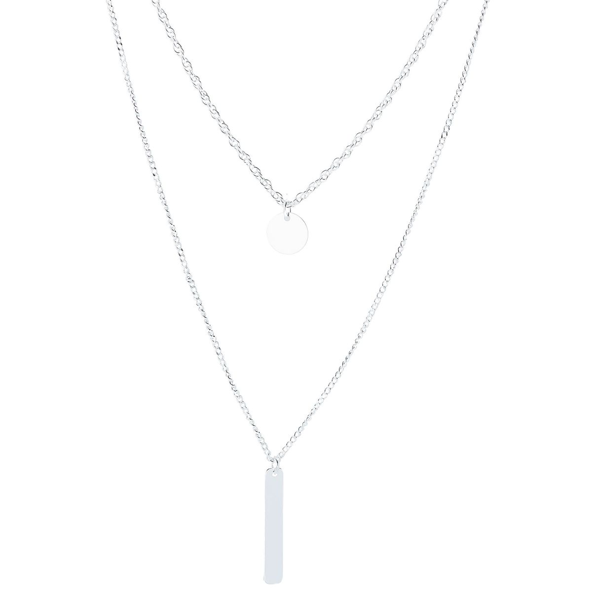 AMBAR JOYERIA - Collar de Plata 925 Layer Barrita y Placa Silver