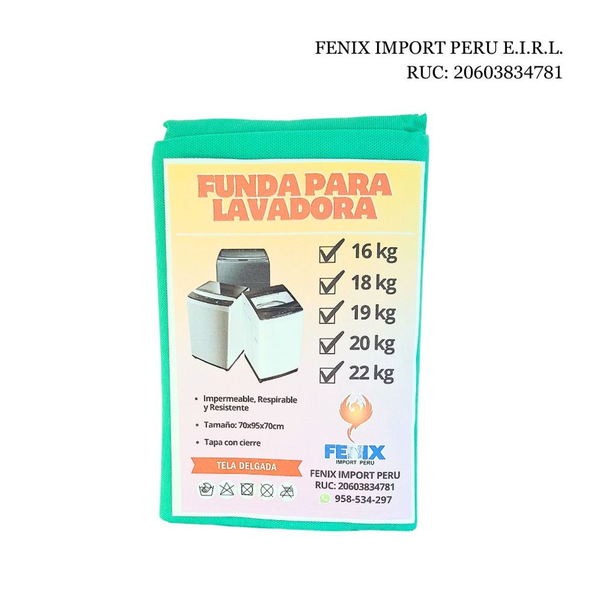 GENERICO - Funda / Forro Para Lavadoras Tela Delgada 16 -22kg