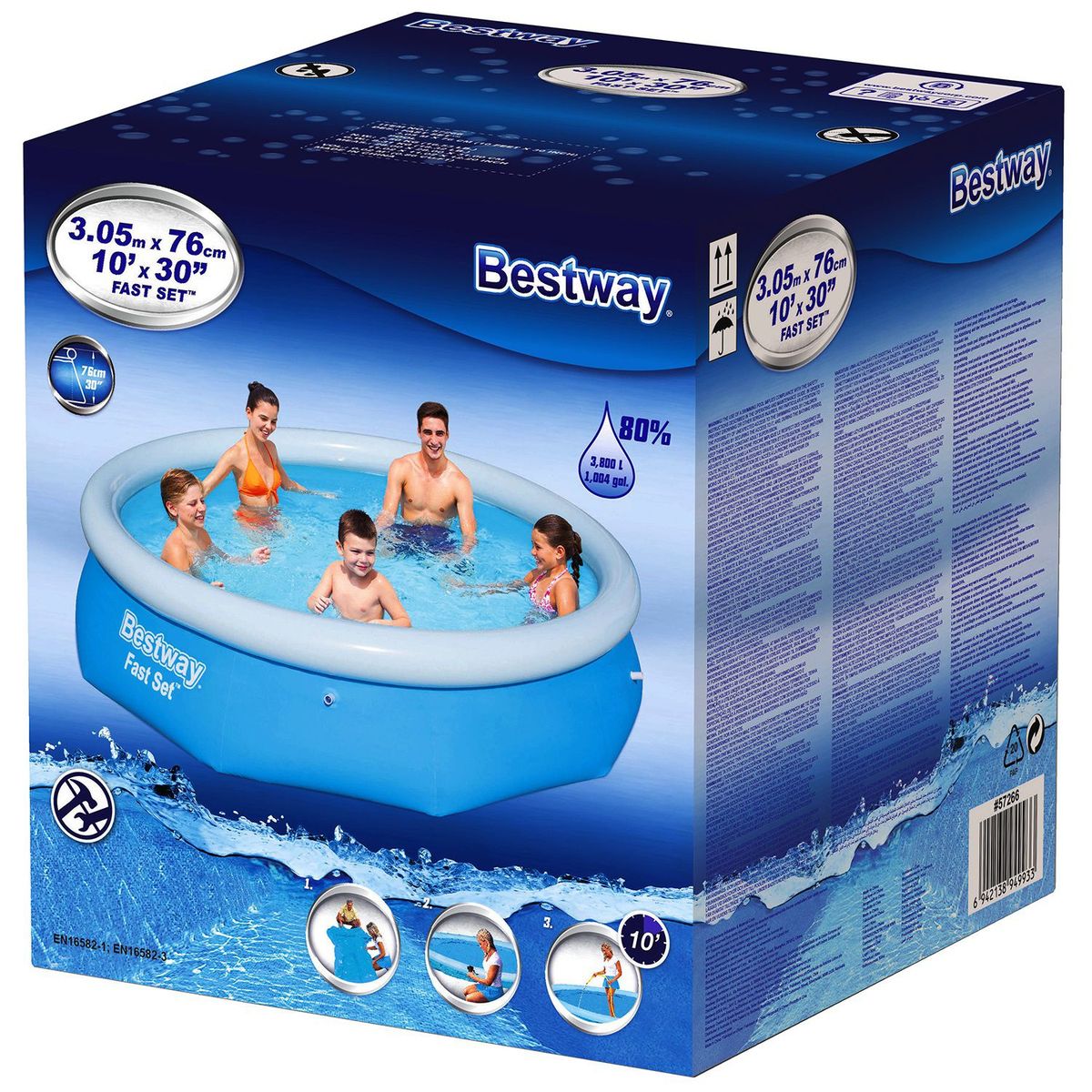 BESTWAY - Piscina Inflable Circular 305x76 Diversión Familiar Niños y Adultos