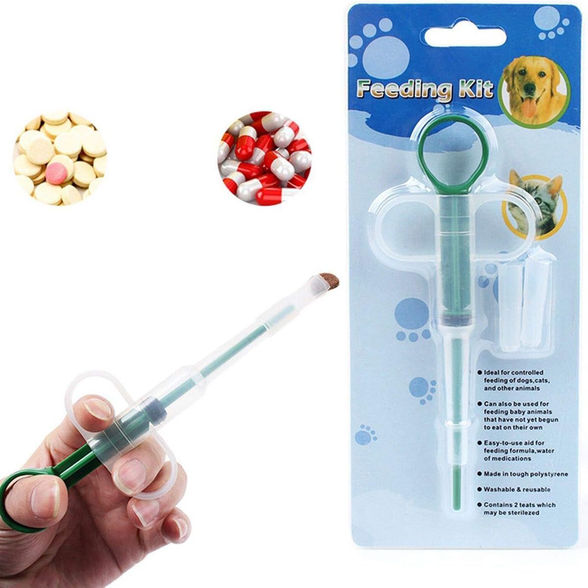 GENERICO - DISPENSADOR DE PÍLDORAS PARA MASCOTAS X 3 UNIDADES