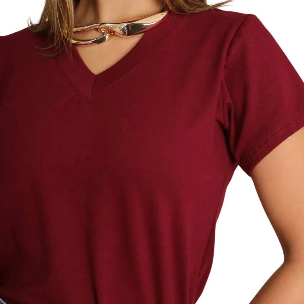 GENERICO - Polo Básico Cuello V de Algodón para Mujer